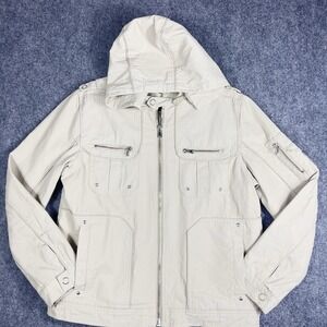 INC International Concepts Hooded Jacket Women's Small Ivory Utility Coat Zip